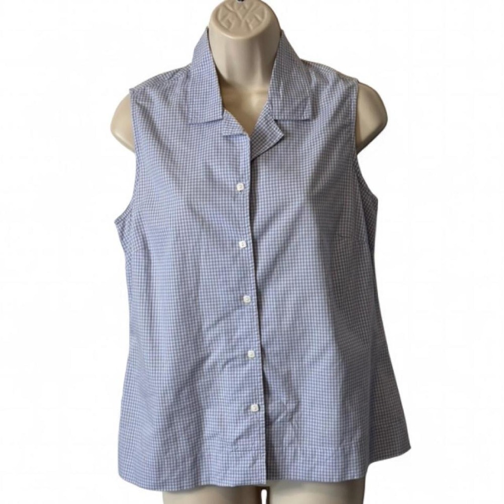 Vintage 90s Cherokee Blue Gingham Sleeveless Button Down Blouse, Women's Size M